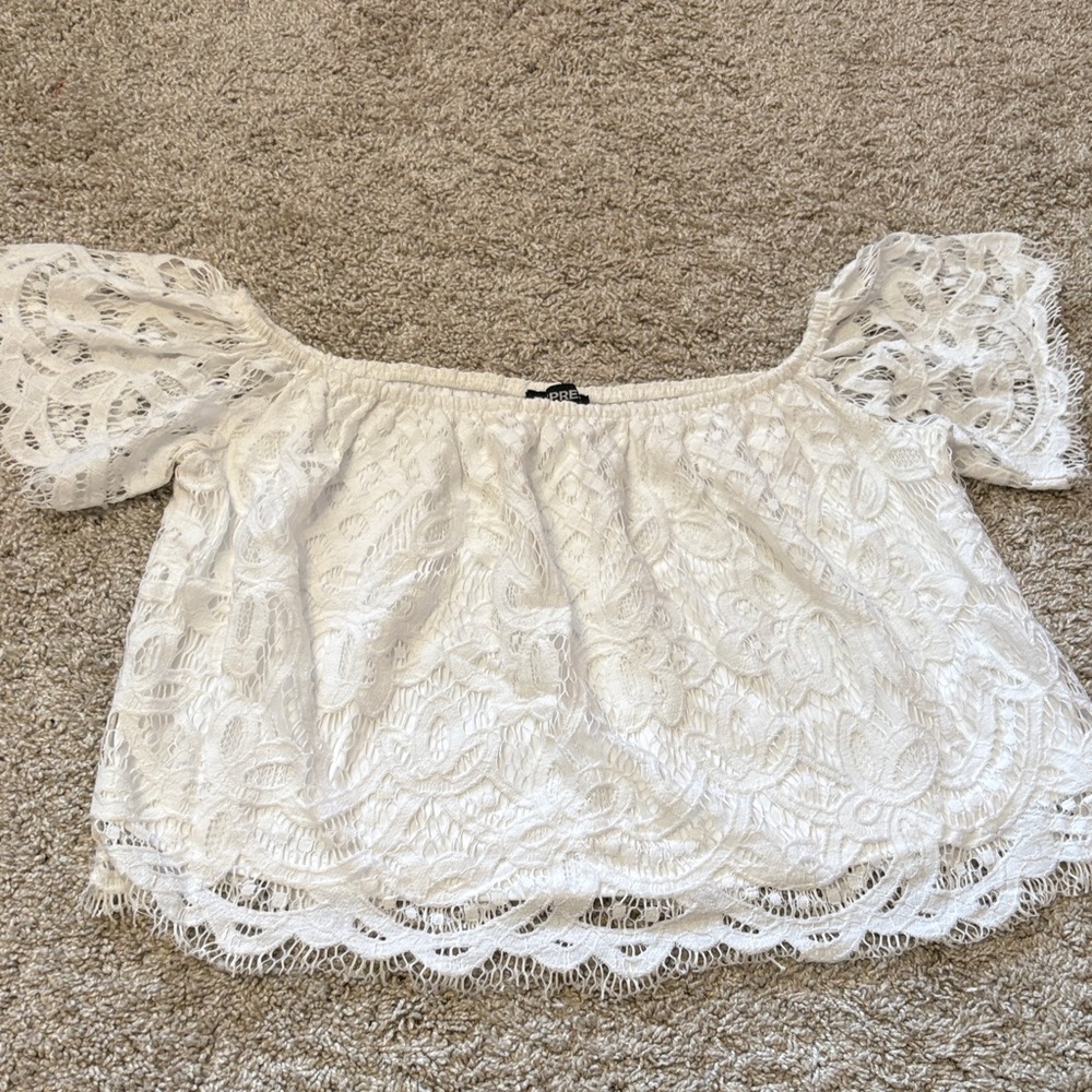 Express White Off-the-Shoulder Lace Top